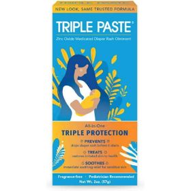 Triple Paste Diaper Rash Cream, Hypoallergenic Medicated Ointment for Babies, 2 oz