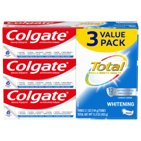 Colgate Total Whitening Toothpaste;  Mint;  3 Pack;  5.1 oz Tubes