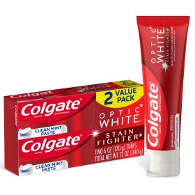 Colgate Optic White Stain Fighter Whitening Toothpaste;  2 Pack;  Clean Mint;  6 oz Tubes