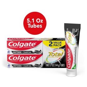 Colgate Total Whitening + Charcoal Toothpaste;  5.1 oz Tube;  2 Pack