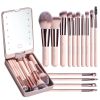 BS-MALL Travel Makeup Brush Set Foundation Powder Concealers Eye Shadows Makeup Set with LED light Mirror 14 Pcs Mini Makeup Brushes (APINK)