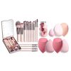 BS-MALL Travel Makeup Brush Set Foundation Powder Concealers Eye Shadows Makeup Set with LED light Mirror 14 Pcs Mini Makeup Brushes (APINK)with 5 spo